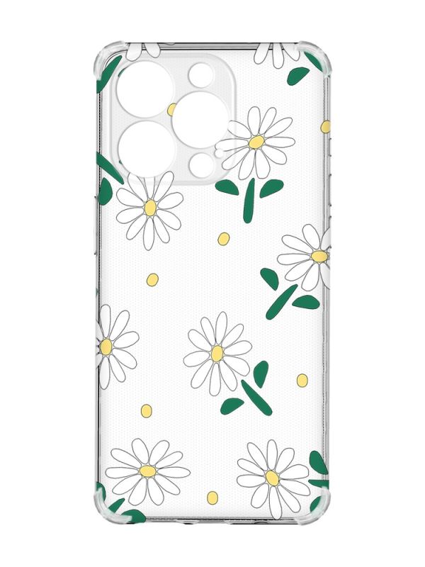 Чохол із потовщеними кутами на iPhone 15 Pro :: Ромашки (принт 368)
