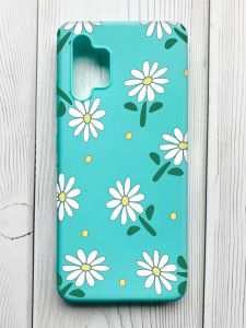 Матовий бірюзовий чохол на Samsung Galaxy A32 :: Ромашки (принт 368)
