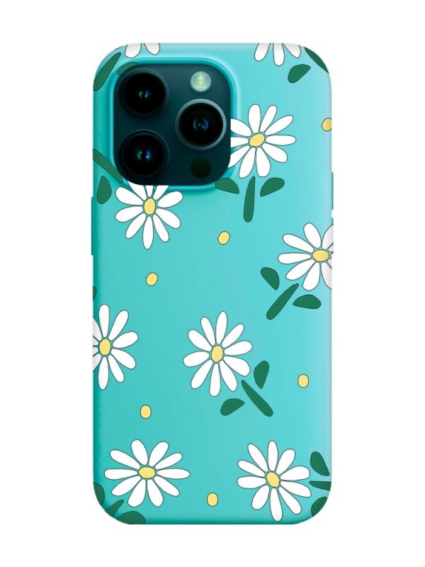 Матовий бірюзовий чохол на Apple iPhone 14 Pro :: Ромашки (принт 368)