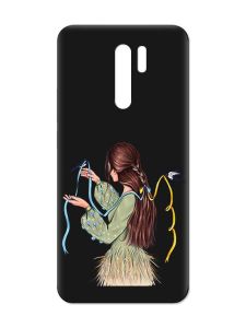 Матовий чорний чохол на Xiaomi Redmi 9 :: Дівчина з ластівками (принт 16)