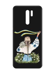 Матовий чорний чохол на Xiaomi Redmi 9 :: Дівчина зі стрічкою (принт 17)