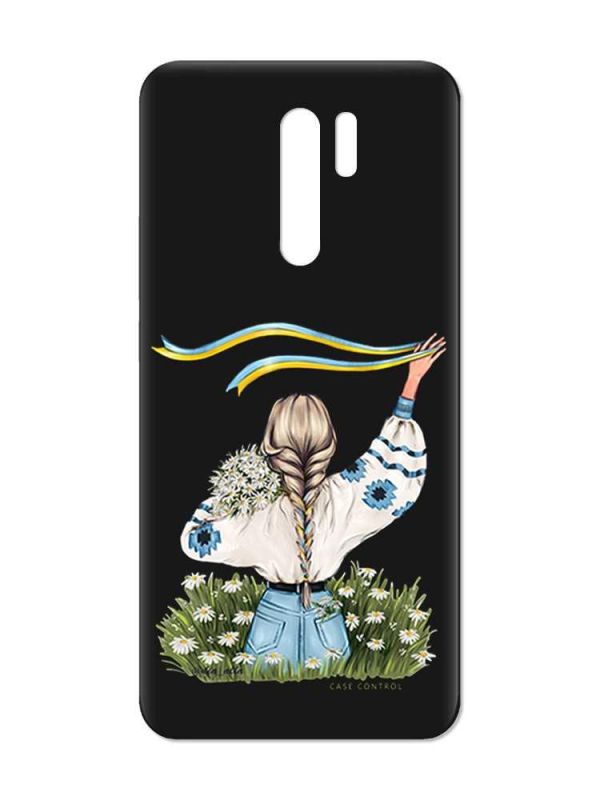 Матовий чорний чохол на Xiaomi Redmi 9 :: Дівчина зі стрічкою (принт 17)