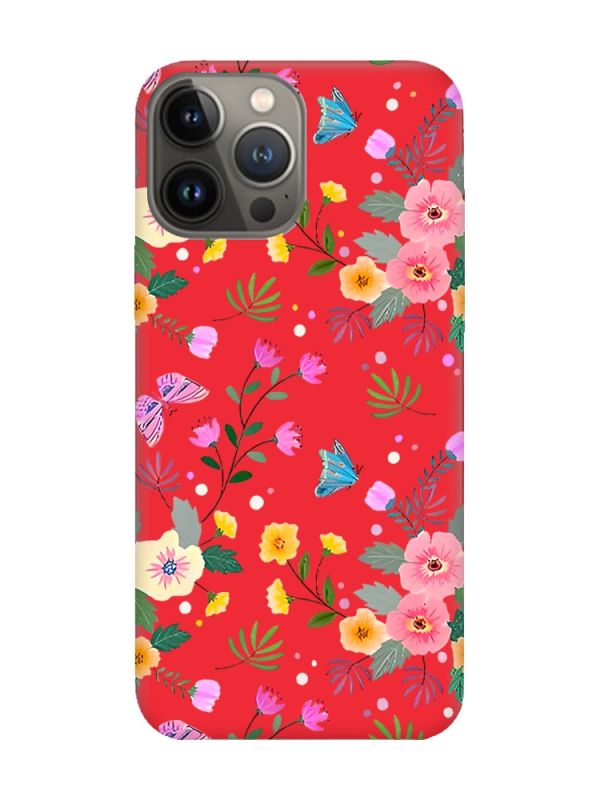 Матовий червоний чохол на Apple iPhone 13 Pro :: Квітковий фон (принт 369)