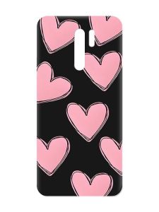 Матовий чорний чохол на Xiaomi Redmi 9 :: Сердечка рожеві (принт 78)
