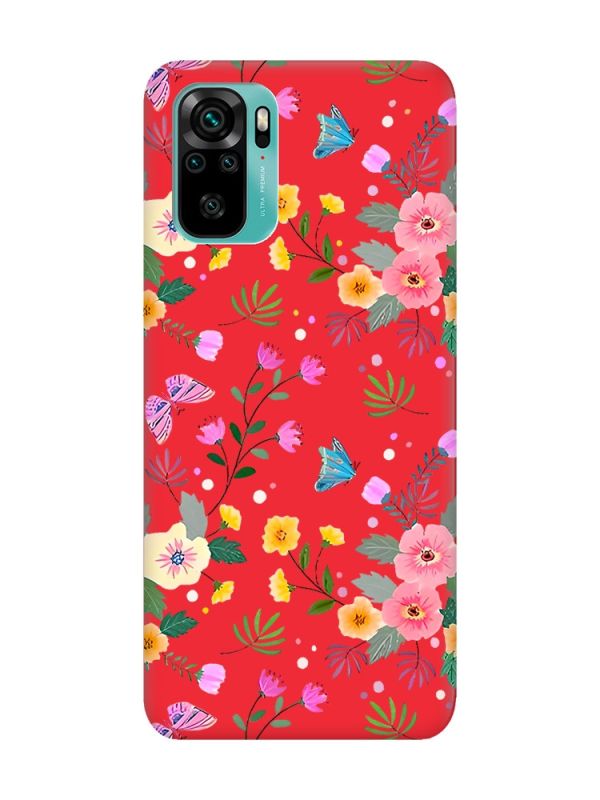 Матовий червоний чохол на Xiaomi Redmi Note 10 / Note 10s :: Квітковий фон (принт 369)