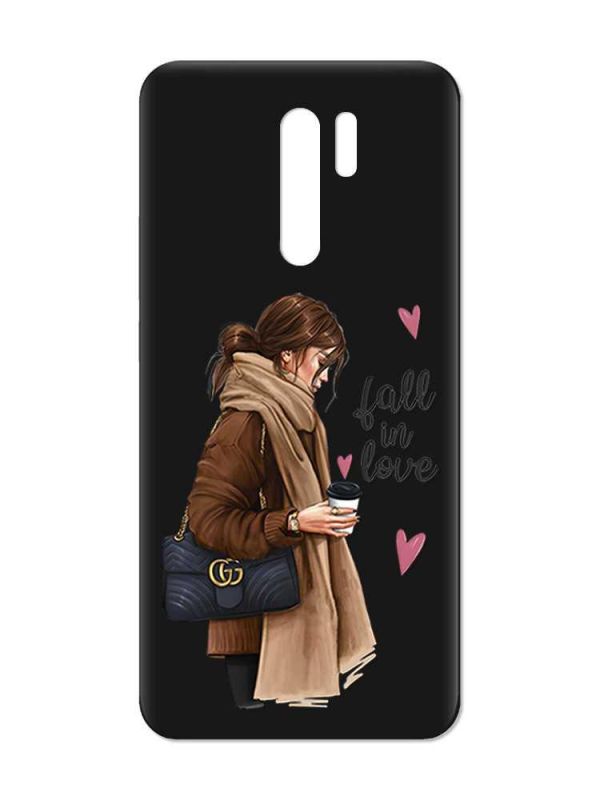 Матовий чорний чохол на Xiaomi Redmi 9 :: Дівчина з кавою (принт 112)