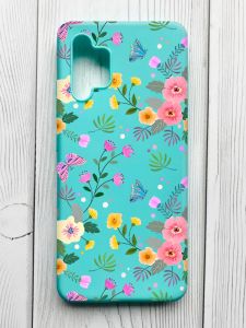 Матовий бірюзовий чохол на Samsung Galaxy A32 :: Квітковий фон (принт 369)