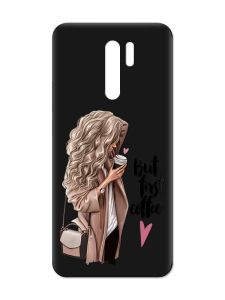 Матовий чорний чохол на Xiaomi Redmi 9 :: Дівчина з кавою (принт 114)
