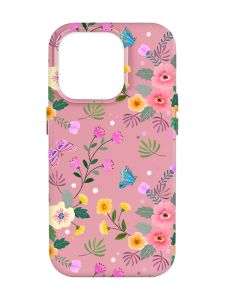 Матовий рожевий чохол на Apple iPhone 14 Pro Max :: Квітковий фон (принт 369)
