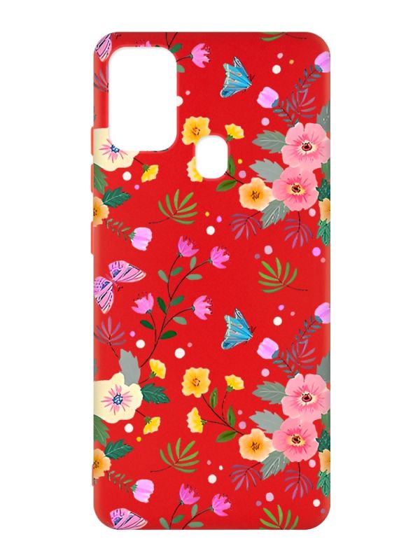 Матовий червоний чохол на Samsung Galaxy M30s/M21 :: Квітковий фон (принт 369)