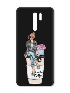 Матовий чорний чохол на Xiaomi Redmi 9 :: Дівчина на каві (принт 228)