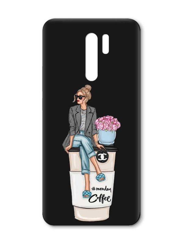 Матовий чорний чохол на Xiaomi Redmi 9 :: Дівчина на каві (принт 228)