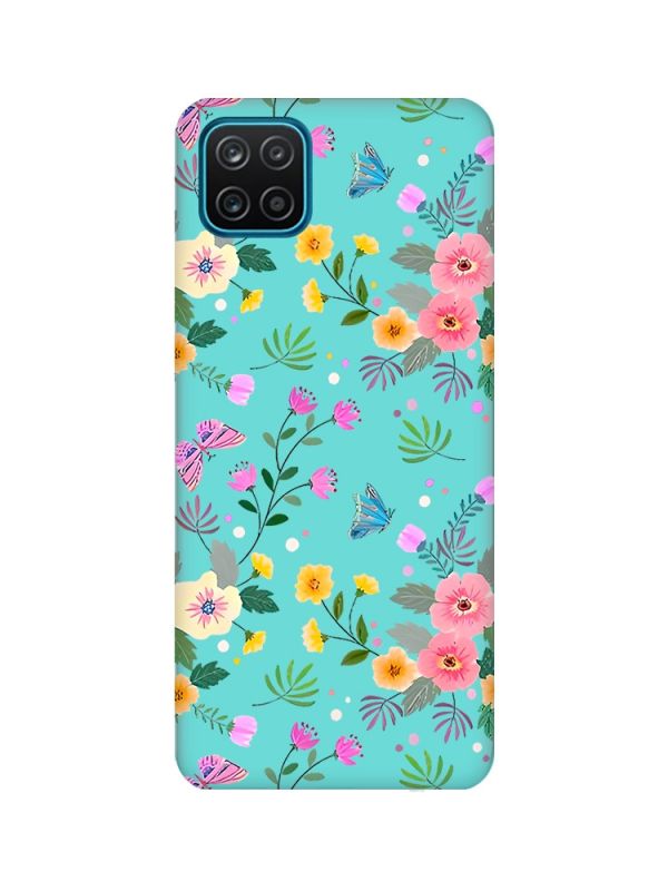 Матовий бірюзовий чохол на Samsung Galaxy A12 :: Квітковий фон (принт 369)