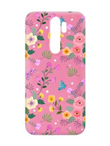 Матовий рожевий чохол на Xiaomi Redmi Note 8 Pro :: Квітковий фон (принт 369)