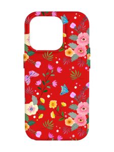 Матовий червоний чохол на Apple iPhone 14 Pro Max :: Квітковий фон (принт 369)