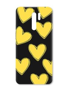 Матовий чорний чохол на Xiaomi Redmi 9 :: Сердечка жовті (принт 259)