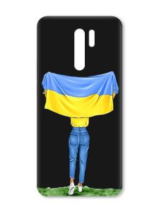 Матовий чорний чохол на Xiaomi Redmi 9 :: Дівчина з прапором (принт 263)