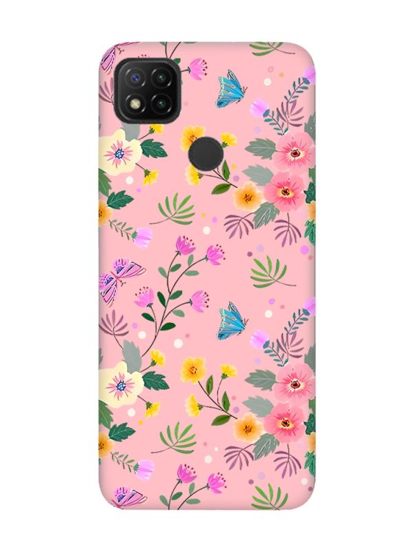 Матовий рожевий чохол на Xiaomi Redmi 9C/10A :: Квітковий фон (принт 369)