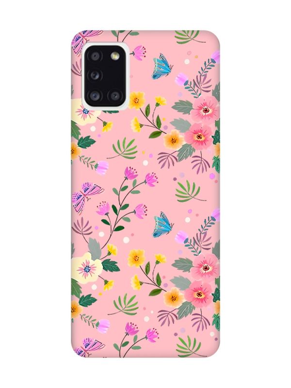 Матовий рожевий чохол на Samsung Galaxy A31 :: Квітковий фон (принт 369)