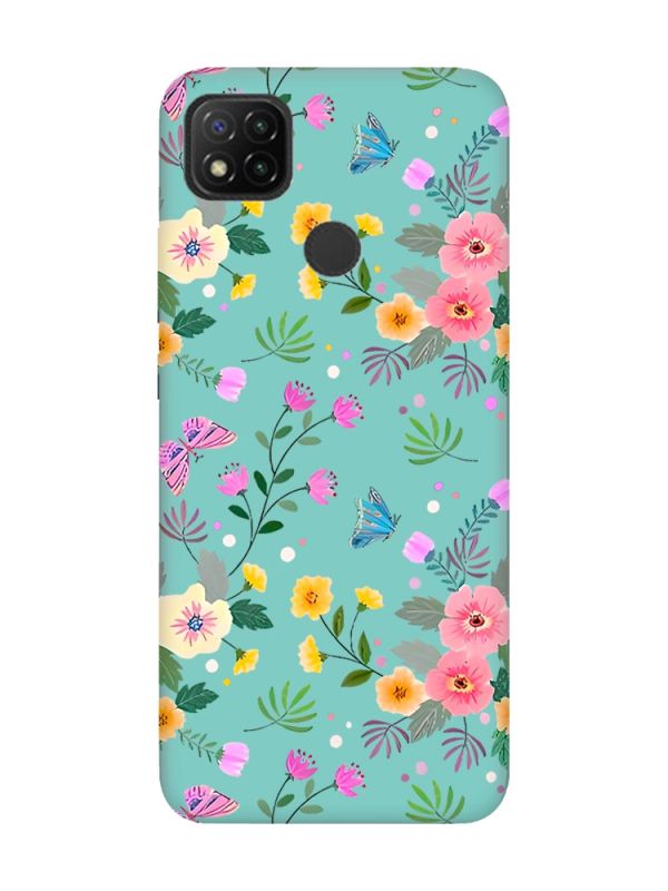 Матовий бірюзовий чохол на Xiaomi Redmi 9C/10A :: Квітковий фон (принт 369)