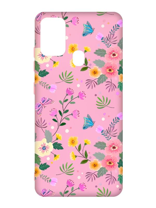 Матовий рожевий чохол на Samsung Galaxy M30s/M21 :: Квітковий фон (принт 369)