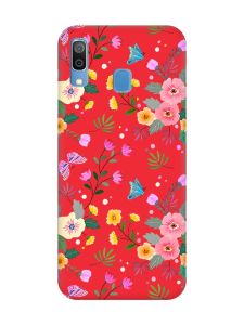 Матовий червоний чохол на Samsung Galaxy A30 (2019) / A20 (2019) :: Квітковий фон (принт 369)