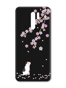 Матовий чорний чохол на Xiaomi Redmi 9 :: Котик і сакура (принт 283)