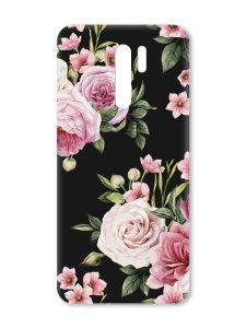 Матовий чорний чохол на Xiaomi Redmi 9 :: Рожеві квіти (принт 287)