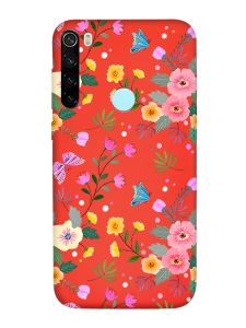 Матовий червоний чохол на Xiaomi Redmi Note 8T :: Квітковий фон (принт 369)