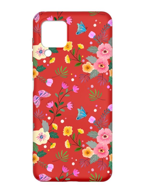 Матовий червоний чохол на Samsung Galaxy M32/A22/M22 4G :: Квітковий фон (принт 369)