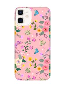 Матовий рожевий чохол на Apple iPhone 12 / 12 Pro (6.1) :: Квітковий фон (принт 369)