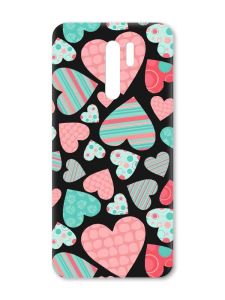 Матовий чорний чохол на Xiaomi Redmi 9 :: Різнокольорові сердечка (принт 334)