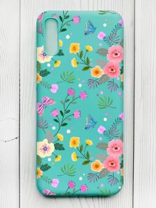 Матовий бірюзовий чохол на Xiaomi Redmi 9А :: Квітковий фон (принт 369)