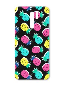 Матовий чорний чохол на Xiaomi Redmi 9 :: Різнокольорові ананаси (принт 346)