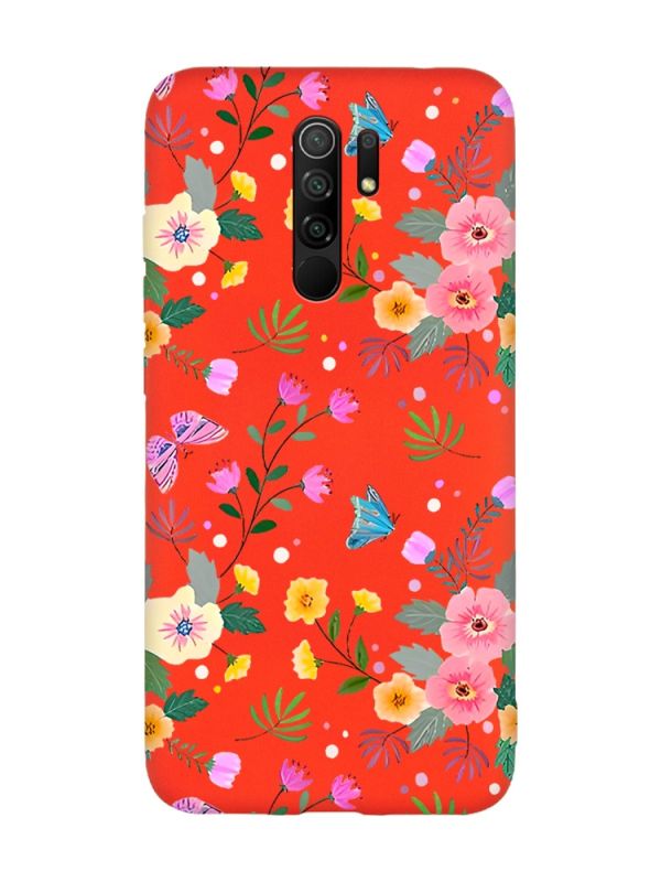 Матовий червоний чохол на Xiaomi Redmi Note 8 Pro :: Квітковий фон (принт 369)