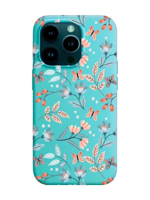Матовий бірюзовий чохол на Apple iPhone 14 Pro :: Квітковий фон (принт 370)