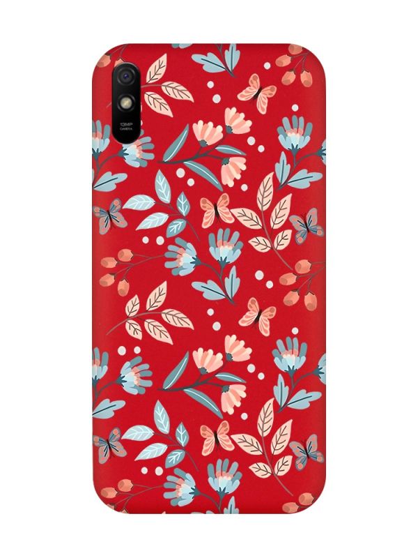 Матовий червоний чохол на Xiaomi Redmi 9A :: Квітковий фон (принт 370)