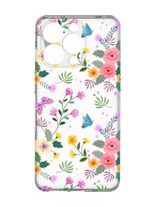 Прозорий чохол із захистом камери на  iPhone 15 Pro :: Квітковий фон (принт 369)