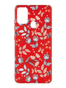 Матовий червоний чохол на Samsung Galaxy M30s/M21 :: Квітковий фон (принт 370)