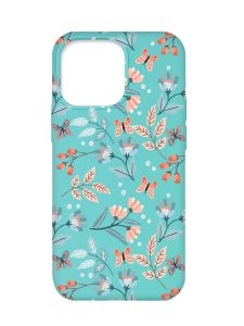 Матовий бірюзовий чохол на Apple iPhone 13 Pro :: Квітковий фон (принт 370)