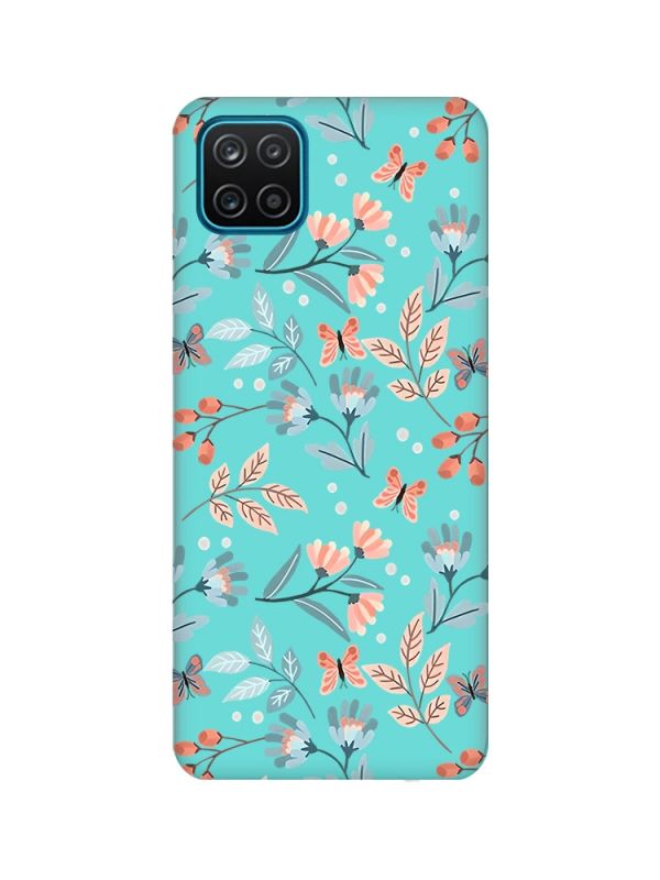 Матовий бірюзовий чохол на Samsung Galaxy A12 :: Квітковий фон (принт 370)