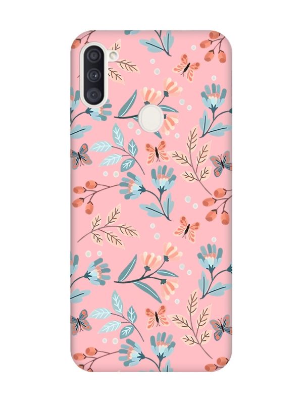 Матовий рожевий чохол на Samsung Galaxy A11 :: Квітковий фон (принт 370)