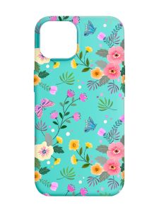 Матовий бірюзовий чохол на Apple iPhone 14 :: Квітковий фон (принт 369)