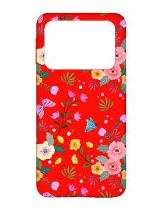 Матовий червоний чохол на Xiaomi Poco X4 Pro 5G :: Квітковий фон (принт 369)
