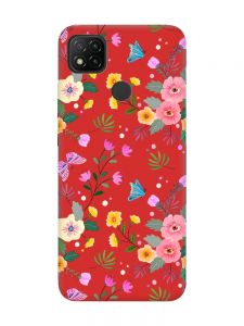 Матовий червоний чохол на Xiaomi Redmi 9C/10A :: Квітковий фон (принт 369)