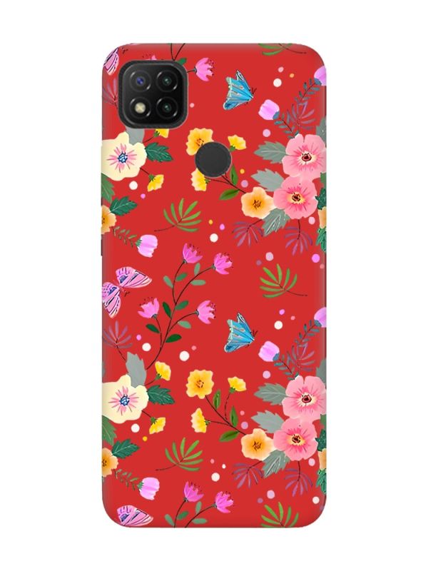 Матовий червоний чохол на Xiaomi Redmi 9C/10A :: Квітковий фон (принт 369)