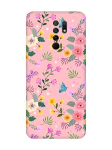 Матовий рожевий чохол на Xiaomi Redmi 9 :: Квітковий фон (принт 369)