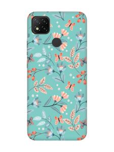 Матовий бірюзовий чохол на Xiaomi Redmi 9C/10A :: Квітковий фон (принт 370)