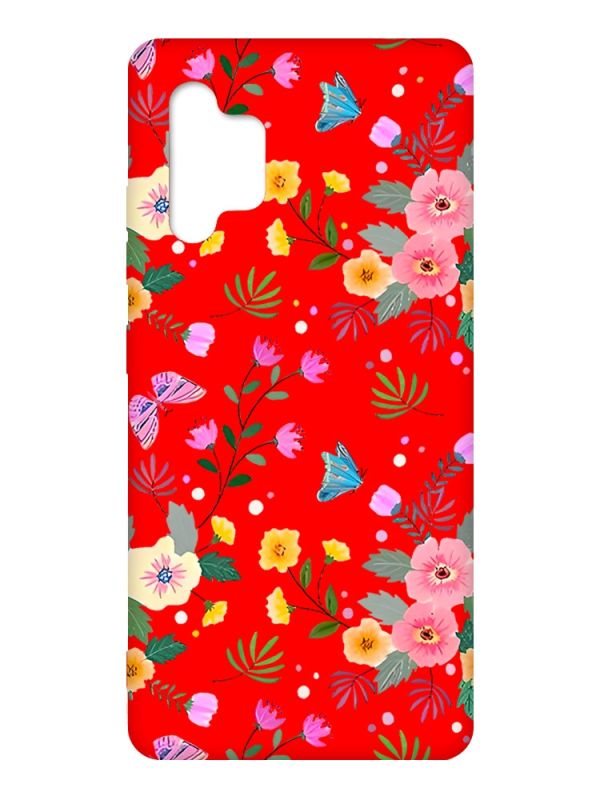Матовий червоний чохол на Samsung Galaxy A32 :: Квітковий фон (принт 369)
