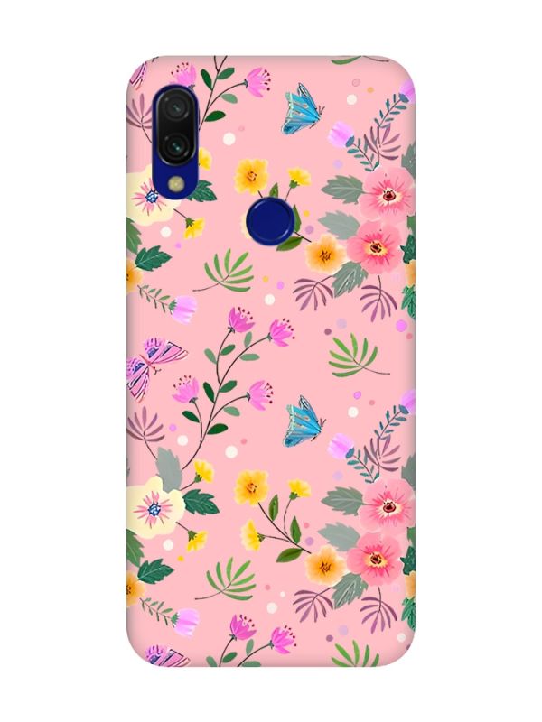 Матовий рожевий чохол на Xiaomi Redmi 7 :: Квітковий фон /принт 369/